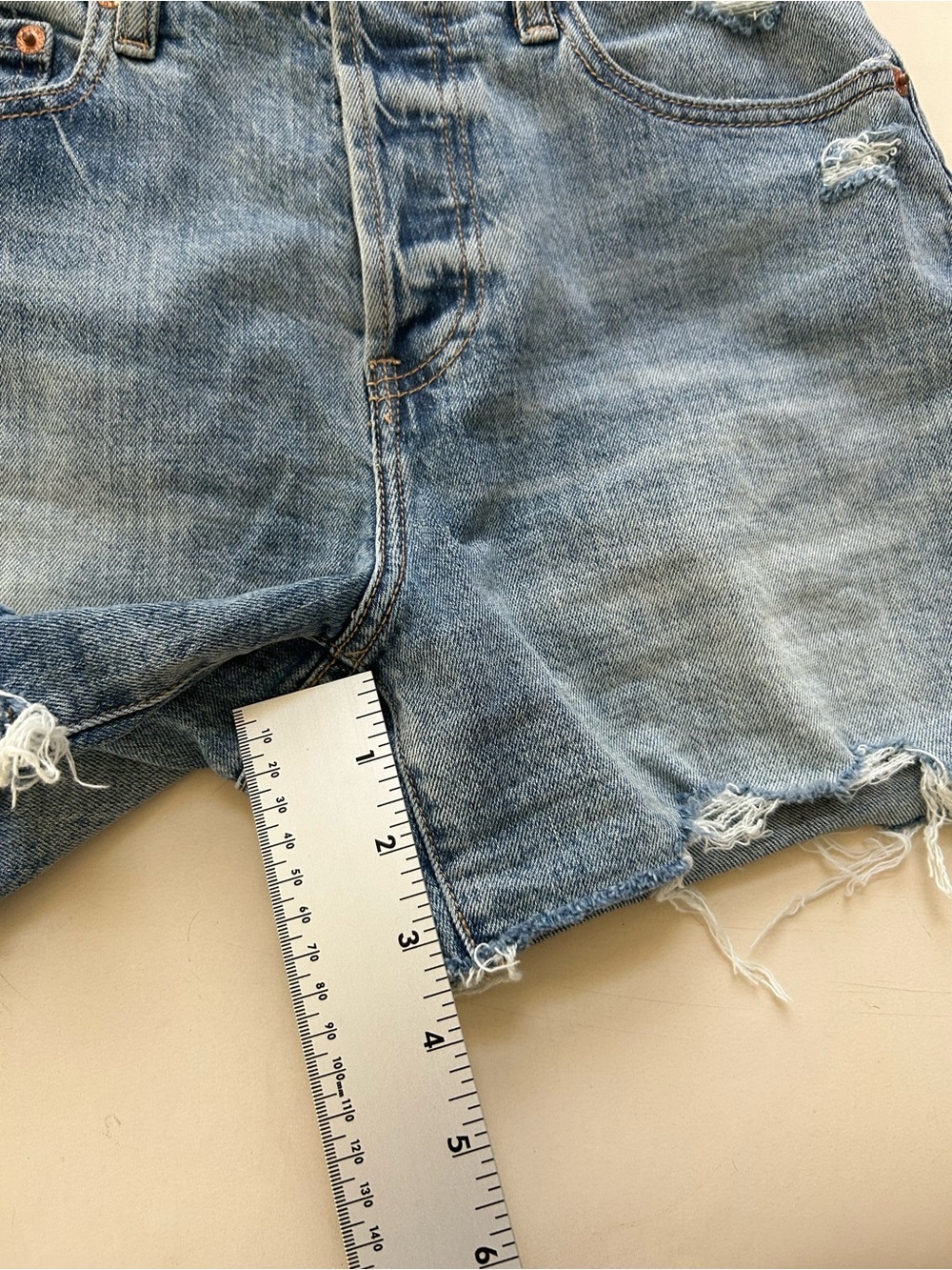DAZE High-Rise Distressed Denim Shorts - Light Blue - Picture 6 of 8